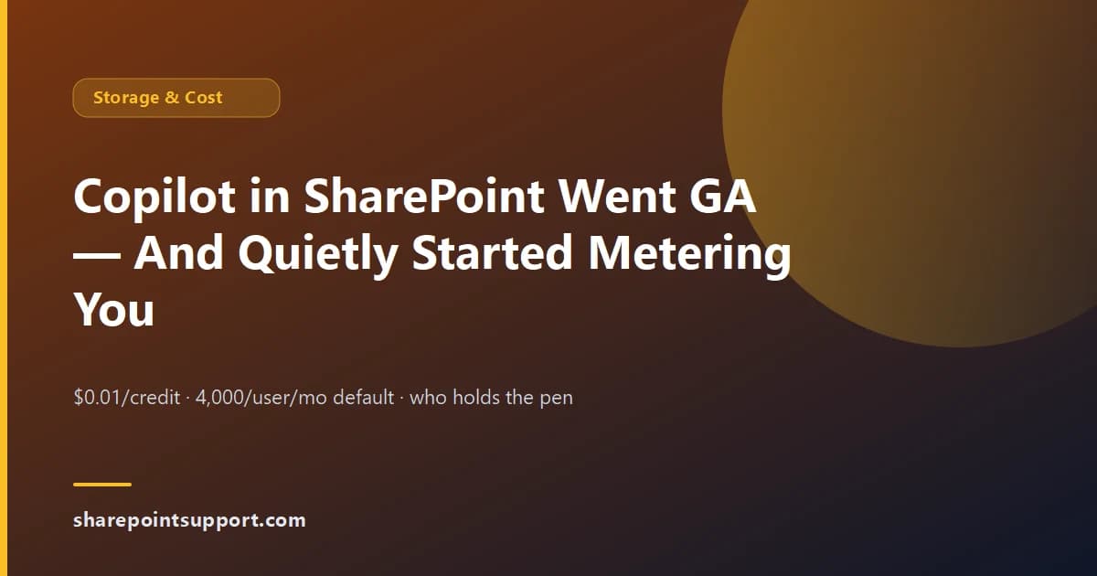 Copilot in SharePoint Went GA — And Quietly Started Metering You