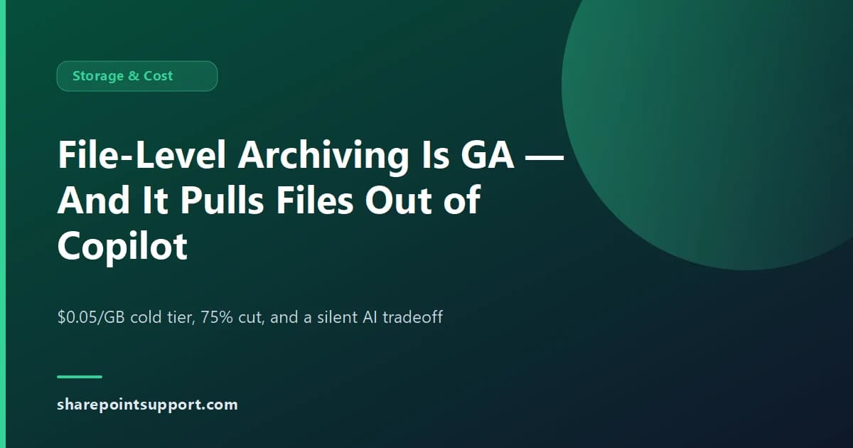 File-Level Archiving Is GA — And It Quietly Pulls Files Out of Copilot - Storage & Cost guide by SharePoint Support