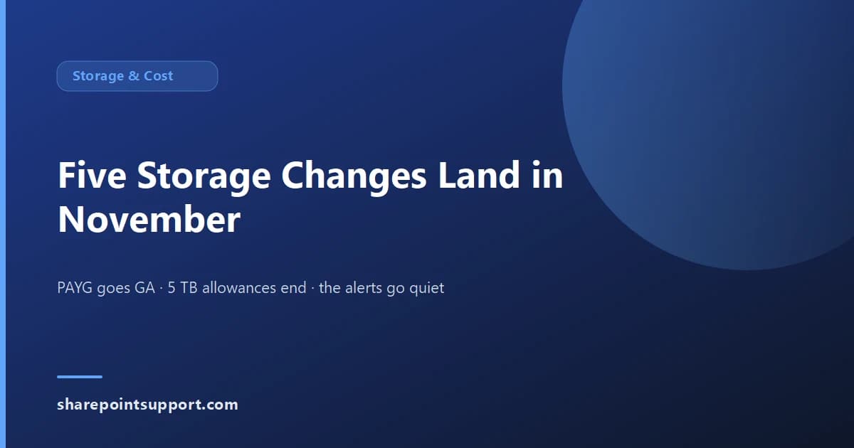 Five SharePoint and OneDrive Storage Changes Land in November — One of Them Turns Your Warning Lights Off - Storage & Cost guide by SharePoint Support