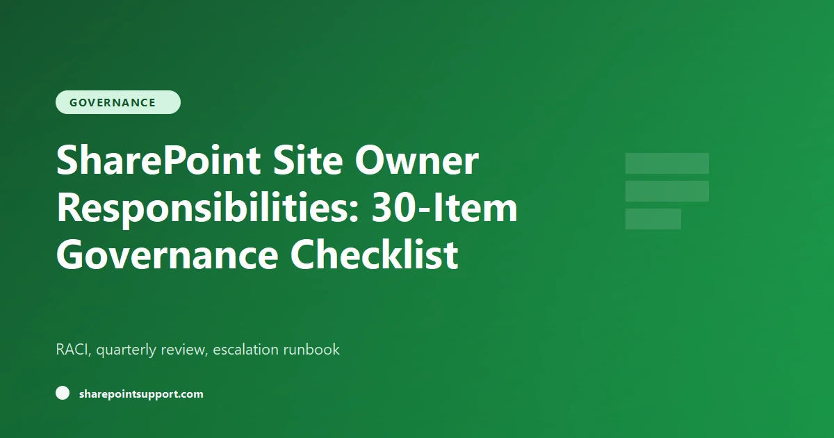 SharePoint Site Owner Responsibilities: 30-Item Governance Checklist