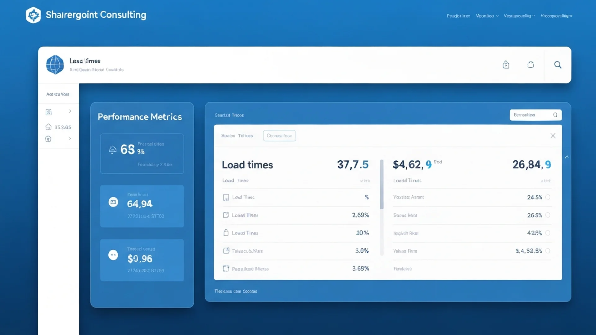 SharePoint performance monitoring dashboard showing page load metrics, CDN utilization, and content delivery optimization